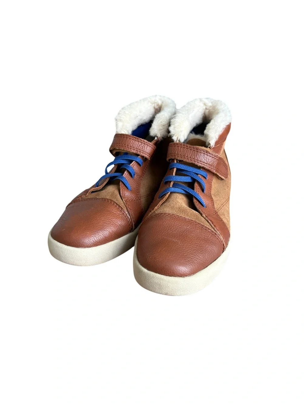 UGG Unisex Kids Brown Shearling Lined Ankle Boots US Size 4 Leather Hook & Loop